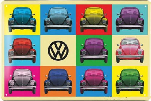 VW Kever Multicolor Metalen wandbord in reliëf 20 x 30 cm.