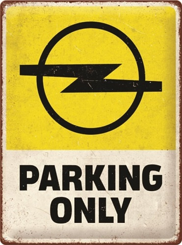 Opel Parking Only.  Metalen wandbord in reliëf 30 x 40 cm.