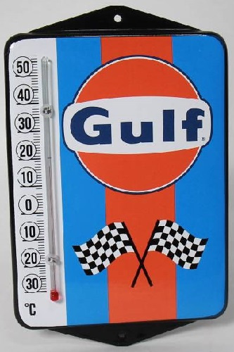 Gulf.  Emaille thermometer met oren.