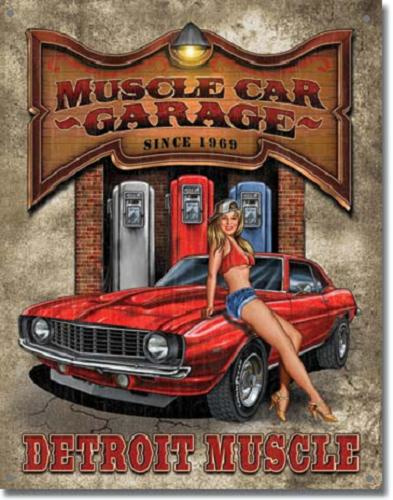 Muscle Car Garage  Metalen wandbord 31,5 x 40,5 cm.