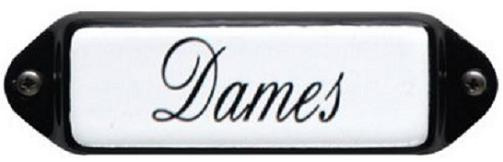 Dames (4) Emaille bordje met oor 8 x 3 cm.