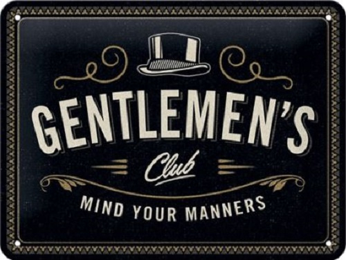 Gentlemen's Club  Metalen wandbord in reliëf 15 x 20 cm.