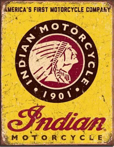 Indian Motorcycle 1901 Metalen wandbord 31,5 x 40,5 cm.