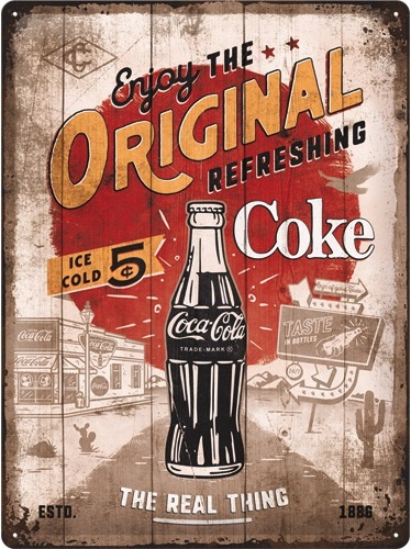 Coca-Cola - Original Coke Highway 66. Metalen wandbord in reliëf 40 x 30 cm.