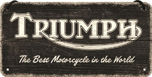 Triumph - Logo Black Wood​. Metalen wandbordje in reliëf 10 x 20 cm.