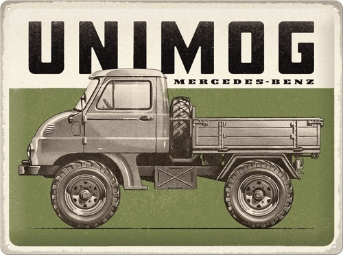 Daimler Truck Unimog Vintage .  Metalen wandbord in reliëf 30 x 40 cm.