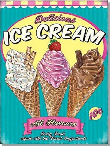 Delicious Ice Cream Al Flavours!   Metalen wandbord 30 x 41 cm.