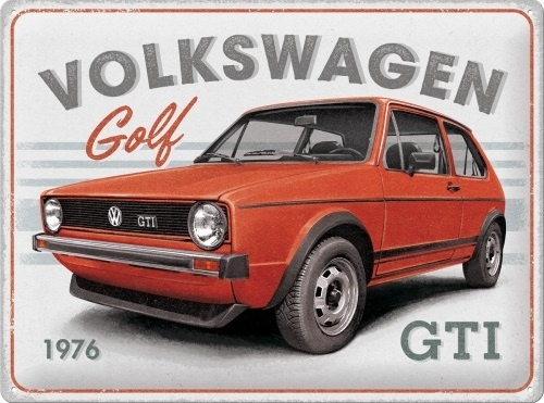 VW Golf GTI 1976.  Metalen wandbord in reliëf 30x40 cm.