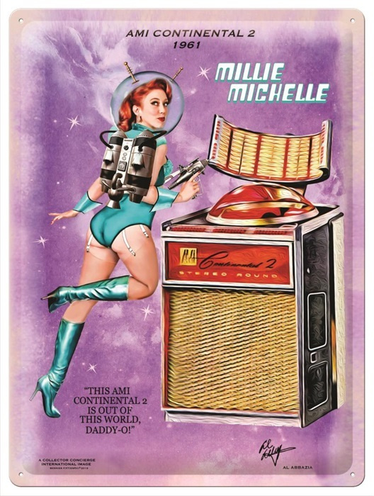 AMI Continental   Millie Michelle. Metalen wandbord in reliëf 30 x 40 cm.