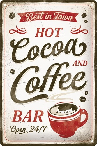 Hot Cocoa & Coffee.  Metalen wandbord in reliëf 20 x 30 cm.