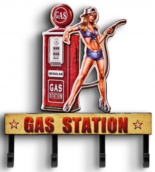 Gas Station Pin Up .  Metalen wandhaken.