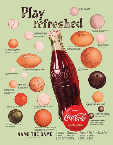 Coca Cola Play Refreshed.  Metalen wandbord 31,5 x 40,5 cm.