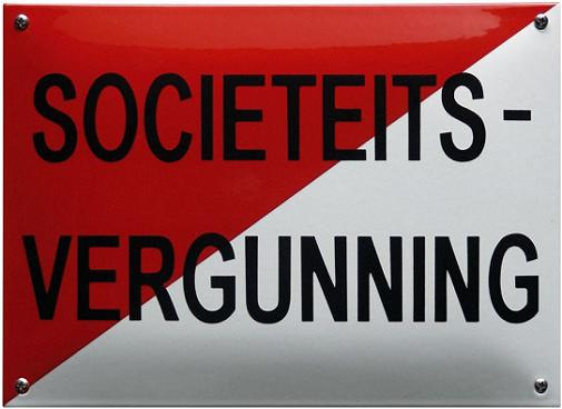 Societeits-Vergunning Emaille bordje 32 x 22 cm.