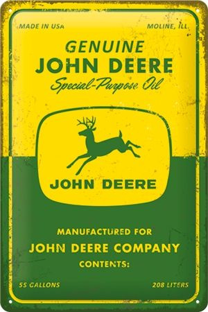 John Deere - Special Purpose Oil. Metalen wandbord in reliëf 20 x 30 cm