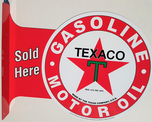 Texaco Sold Here.  Aluminium uithangbord 34 x 45 cm.