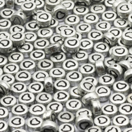 Love Heart Beads Silver/Black (100 stuks)