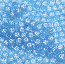 Alphabet Beads Square-  Letter Mix Transparent Blue ( 500 stuks )