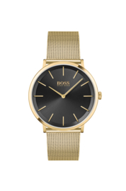 Hugo Boss uurwerk met zwarte wijzerplaat, goudkleurig