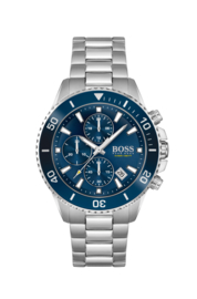 Hugo Boss uurwerk met blauwe wijzerplaat en stalen band
