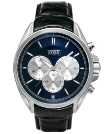 Hugo Boss uurwerk met blauwe wijzerplaat en zwart lederen band