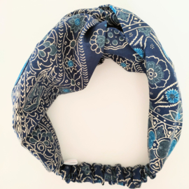 Donkerblauwe Batik haarband van Afrikaanse stof