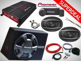 1300W Pioneer Subwoofer + Versterker + Ovale Speakers + 20mm2 Kabelset + Splitter & Telefoonhouder