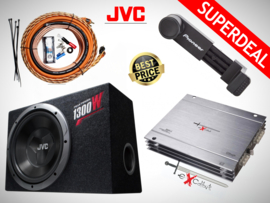 1300W JVC Subwoofer + Excalibur Versterker + 10mm2 Kabelset + Telefoonhouder
