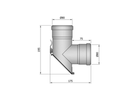 EW 80 1,2 mm T-stuk 90 graden F/F afgekort met luik