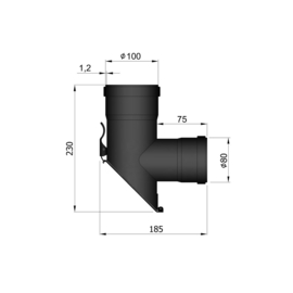 EW 80/100 1,2 mm T-stuk 90 graden F/F afgekort met luik