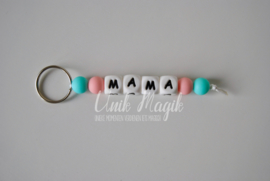 Sleutelhanger mama turquoise/pink