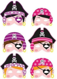Maskers piraat meisje (6 stuks)