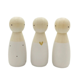 Houten pop vrouw/meisje off white