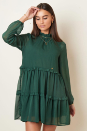 Jurk van chiffon met ruches Groen