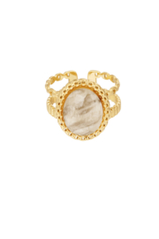 Ring dubbellaags met steen - beige