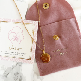 February-Violet birth flower necklace gold