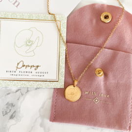 August-Poppy birth flower necklace gold