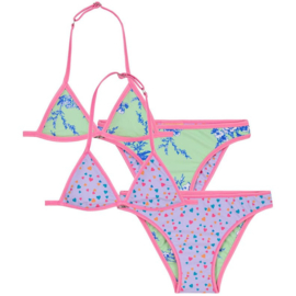 Cleasen's reversible triangel bikini Small Hearts Birds lichtgroen/paars