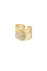 Ring sierlijke streepjes met steen - goud/beige Jaspis