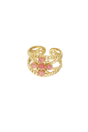 RIng lagen kruis met steen - roze goud Quartz