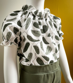 Short Puff Sleeve Ruffle Leaves