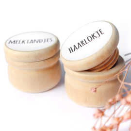 Bewaardoosjes melktandjes & haarlokje (wit bedrukt)