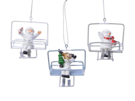 Polyester kerstman/rendier/sneeuwpop in skilift (hanger)