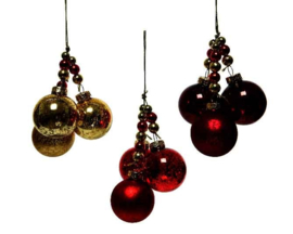 Kerstballetjes - 2 verschilde ballen met kralen - goud, rood, wijnrood