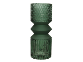 Groene glazen vaas met reliëf in totemvorm