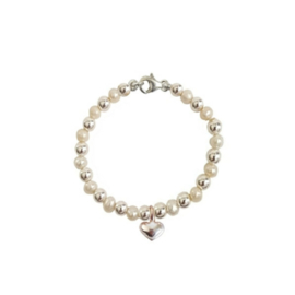 - Kinderarmbandje - Zoetwaterparel Pearly White Silver Heart