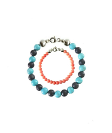 Vader Dochter Armbanden met Turquoise en Lava en Jade Pink Orange kralen