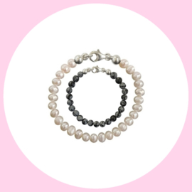Moeder Zoon Armband Zoetwaterparel Pearly White en Snowflake