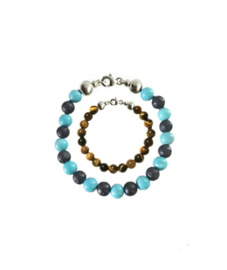 Vader Dochter Armbanden - Turquoise/Black Lava en Tigereye kralen