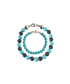 Vader Zoon Armbanden met Turquoise en Black Lava en Turquoise kralen