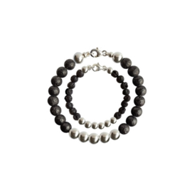 Vader Zoon Armband met Black Lava Silver Line kralen